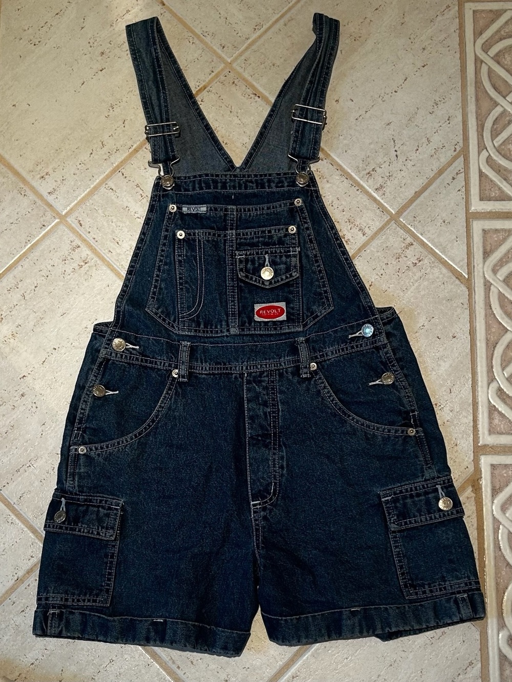 Revolt Jeans Dark Blue Denim Short Overalls